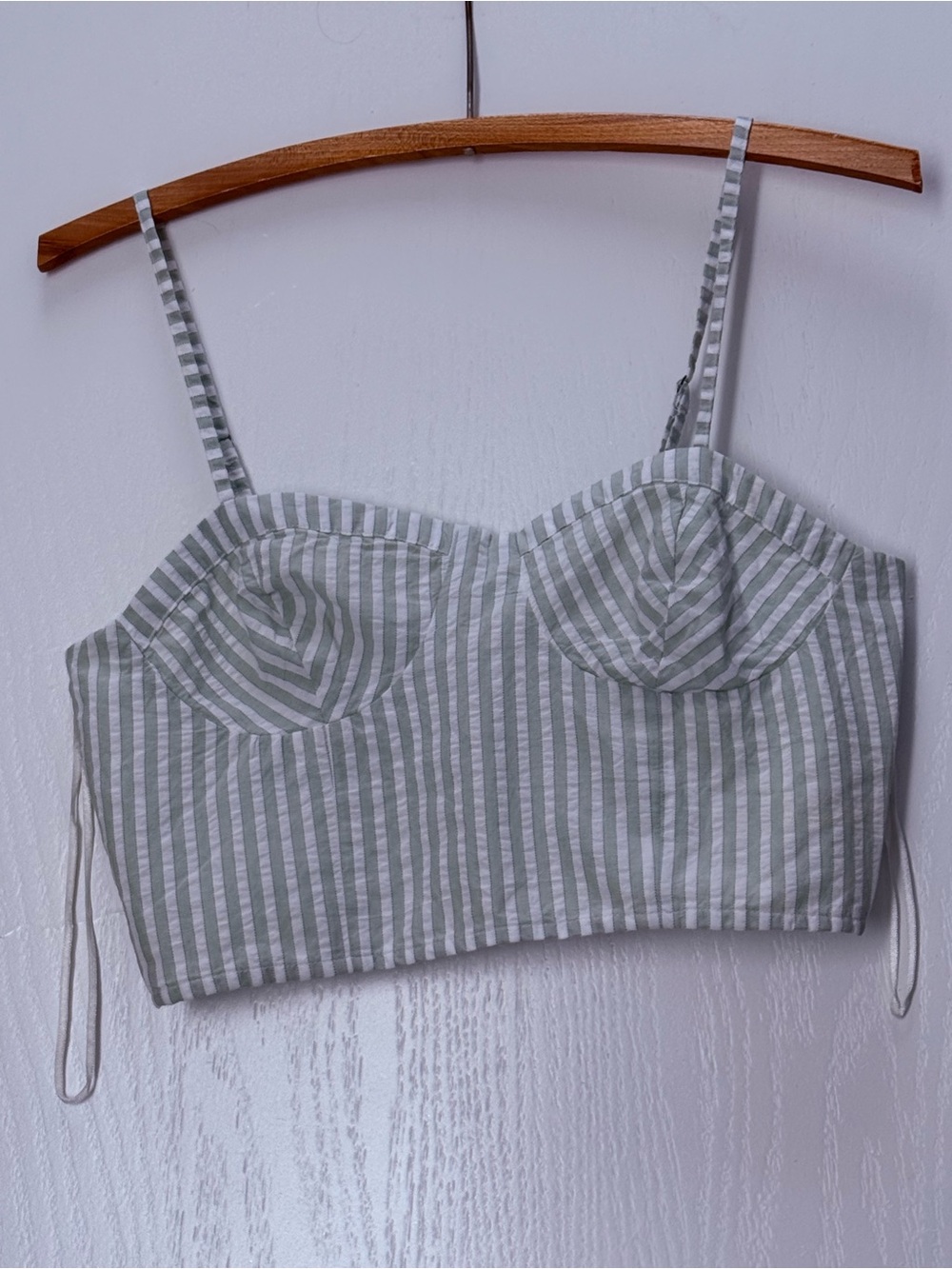 Anthropologie Striped Bustier Crop Top in Sage and White